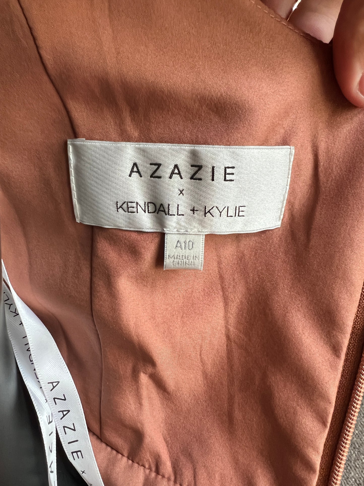 Azazi Rust Satin Scoop Neck Full Skirt Formal Gown