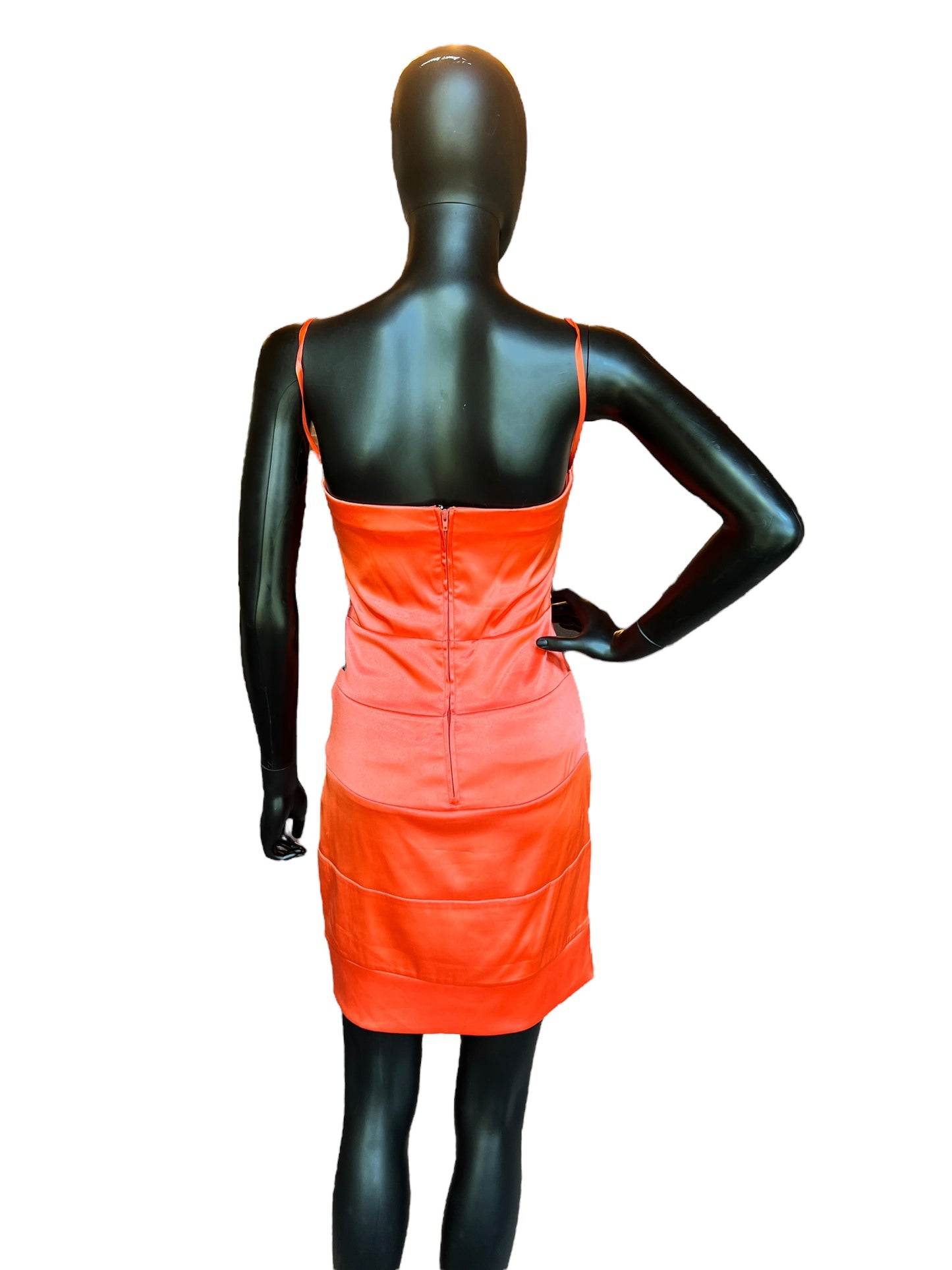 Coral Satin Spaghetti Strap Cocktail Bodycon  Dress - Arden B