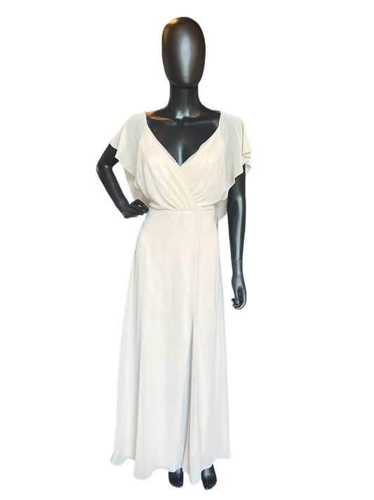 Jenny Yoo Cream Chiffon Flutter Sleeve