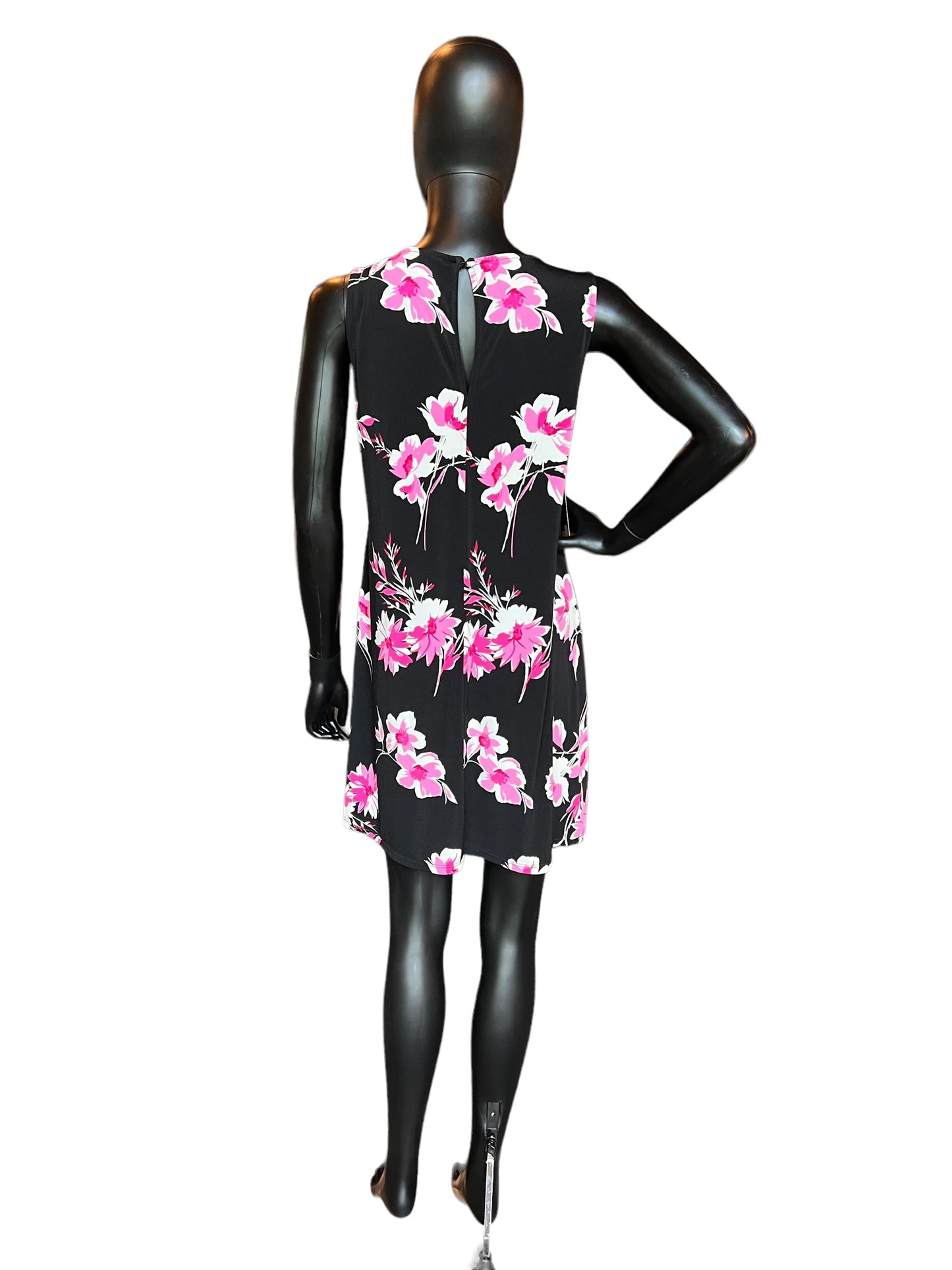 Black/Pink Floral Casual Jersey Dress