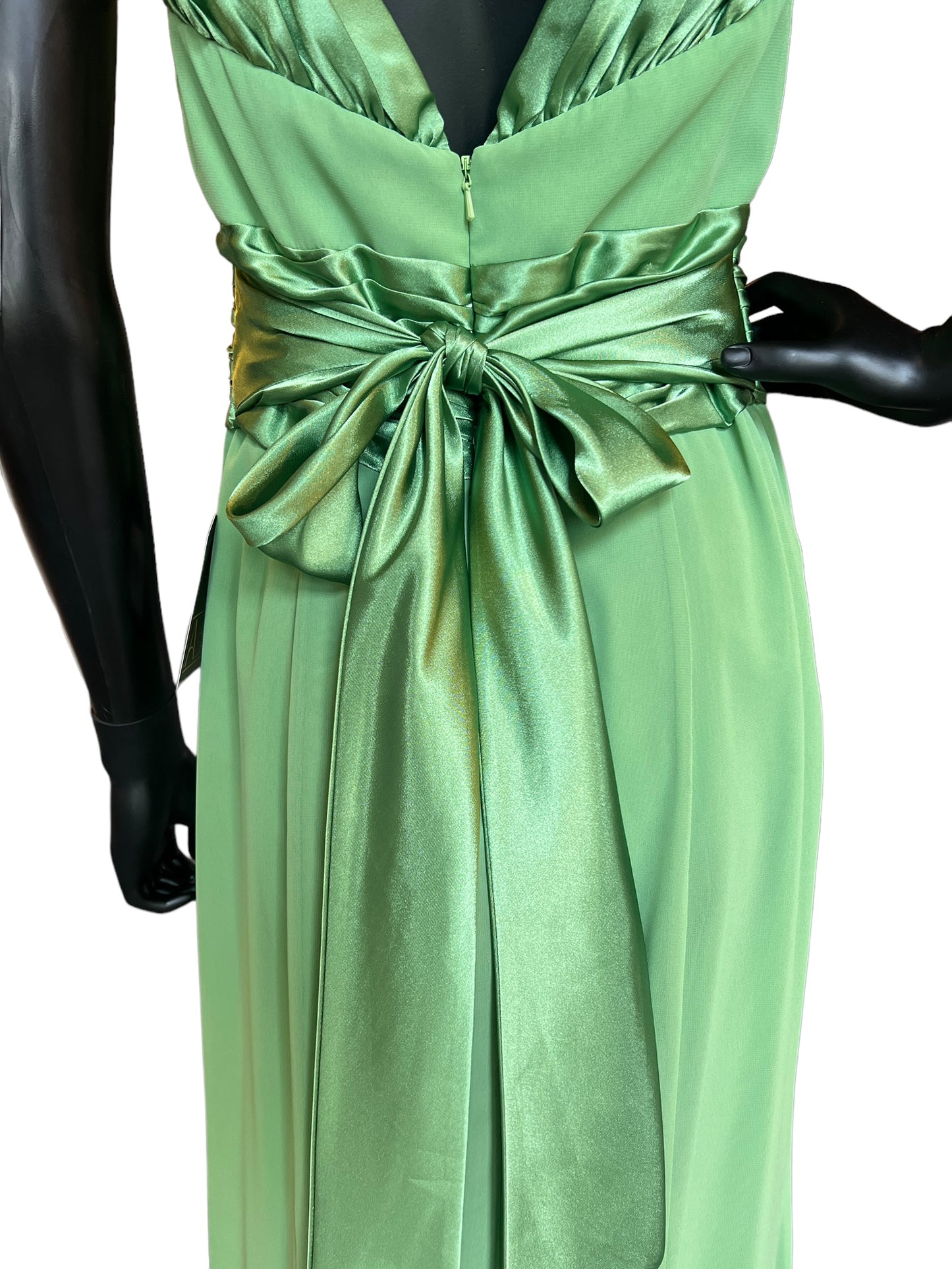 Green Chiffon Halter Maxi Formal Dress
