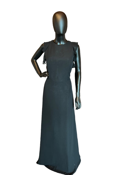 Hayley Paige Black Chiffon Flutter Maxi Formal Dress