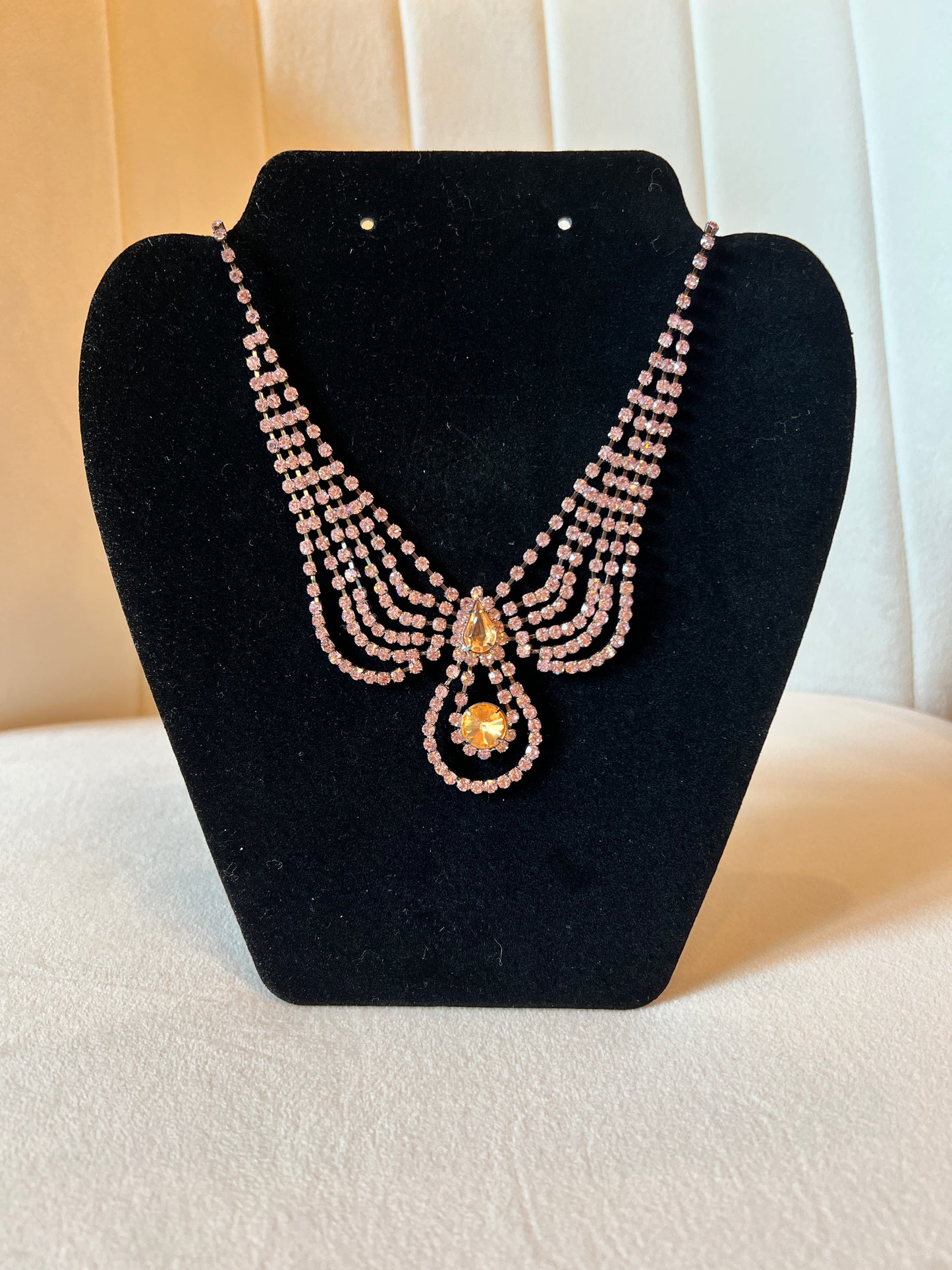 Pink/Peach Paste Crystal Rhinestone Necklace