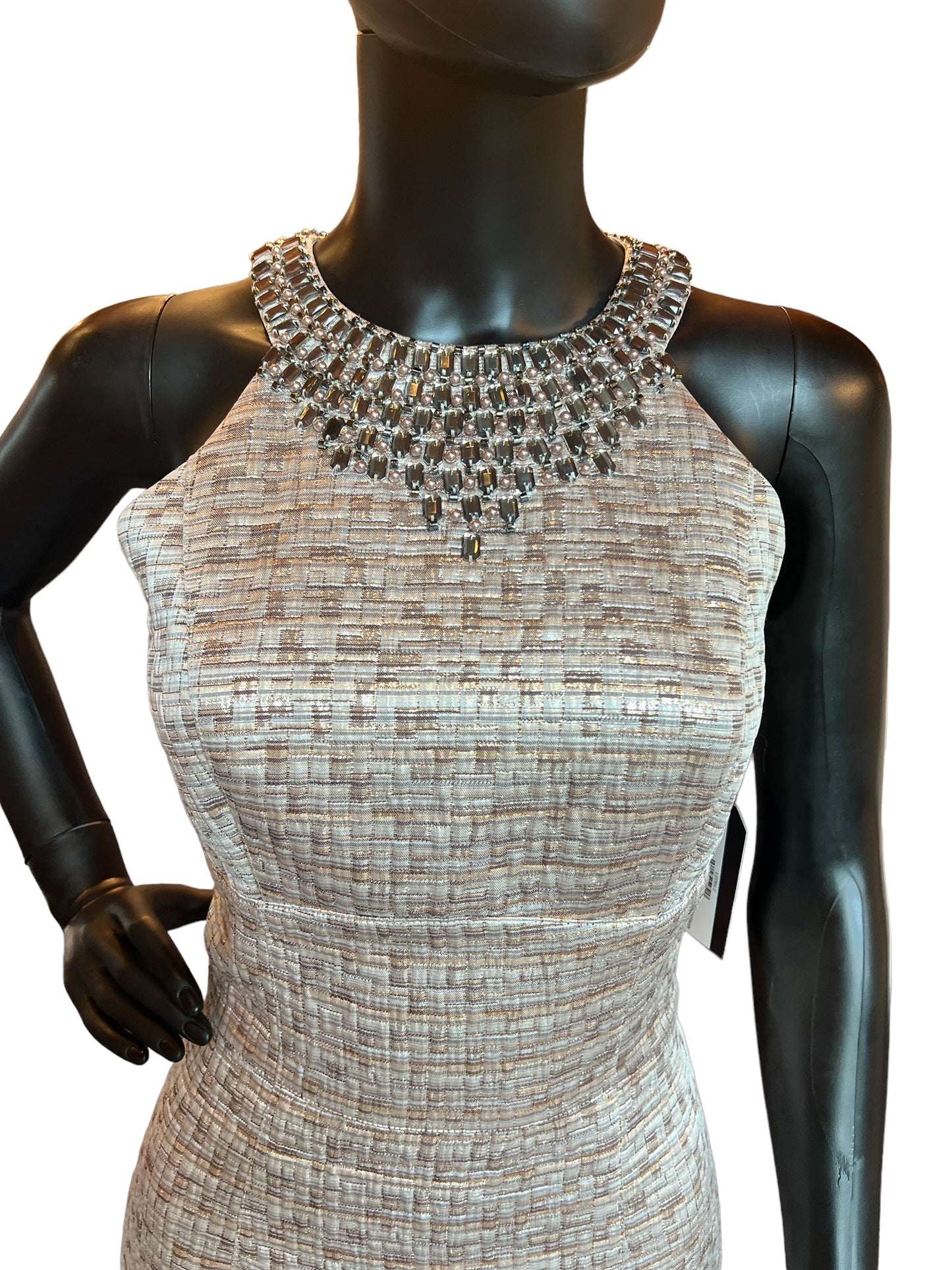 Maggie London Metallic Halter Cocktail Dress