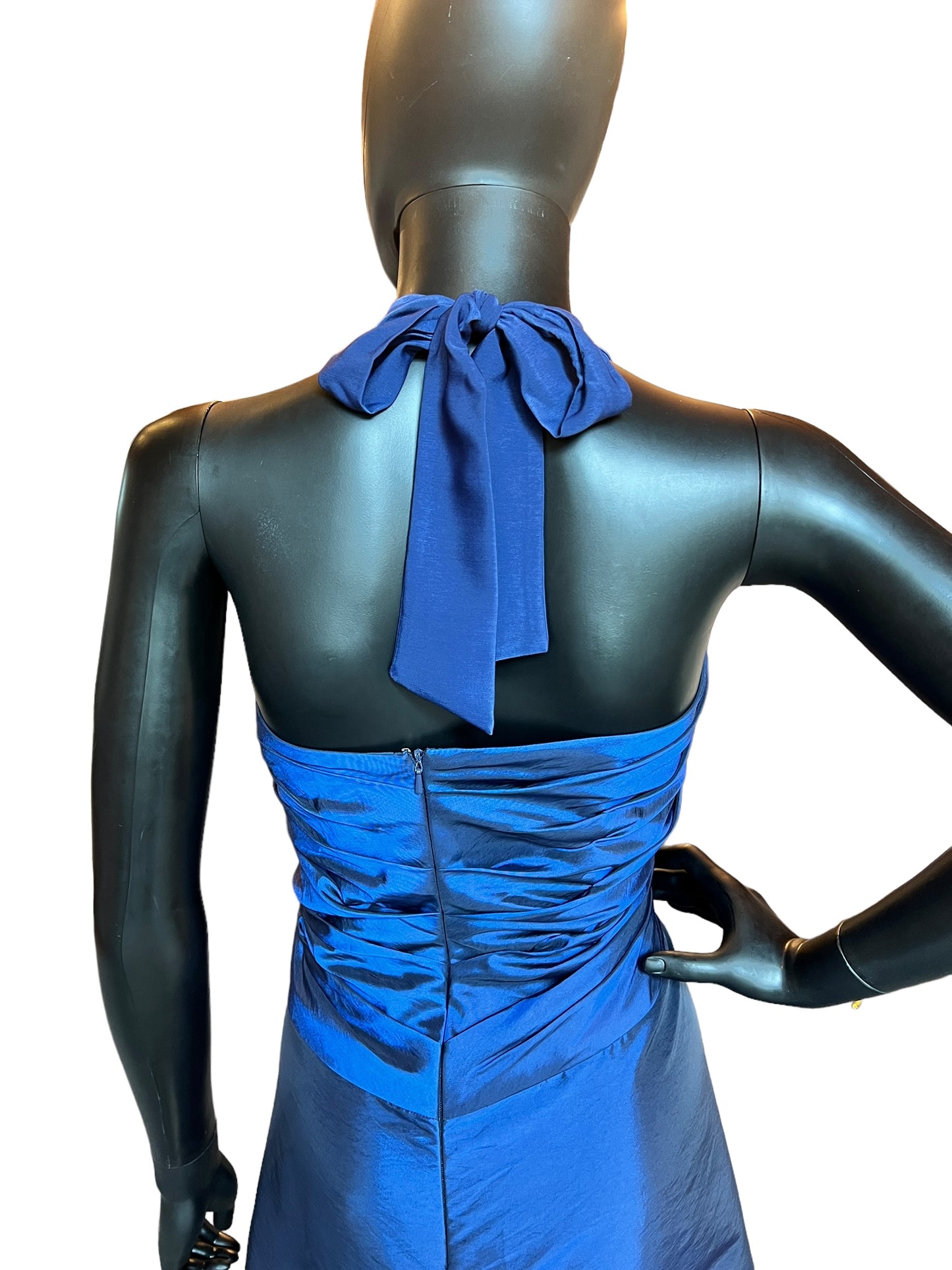 Short Blue Taffeta Halter Dress