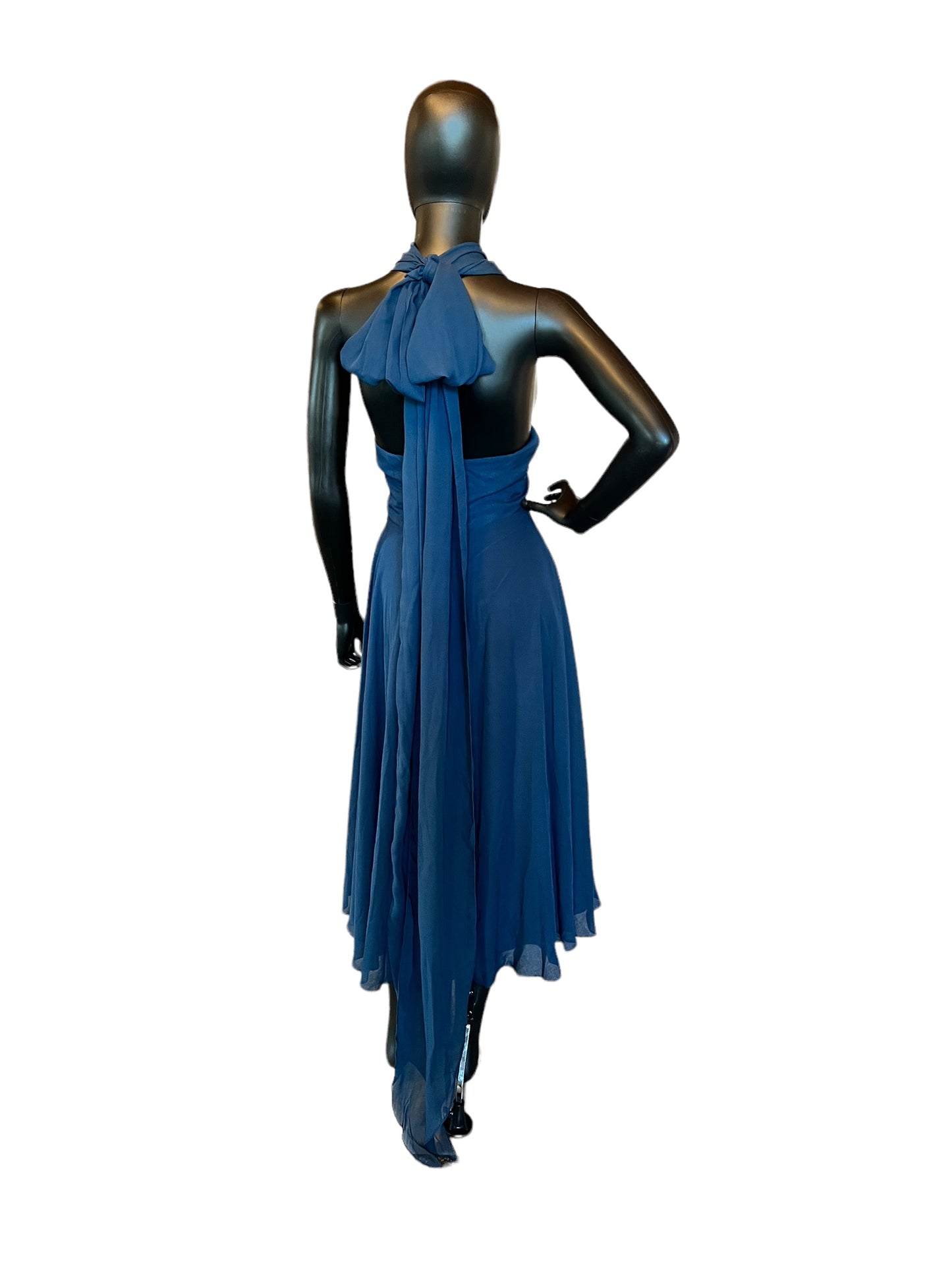 Navy Chiffon Illusion Halter Cocktail/Formal Dress