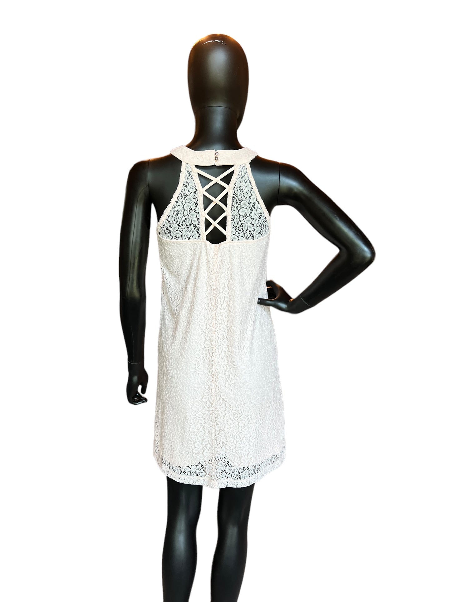 Blush Lace Halter Neck Short Dress