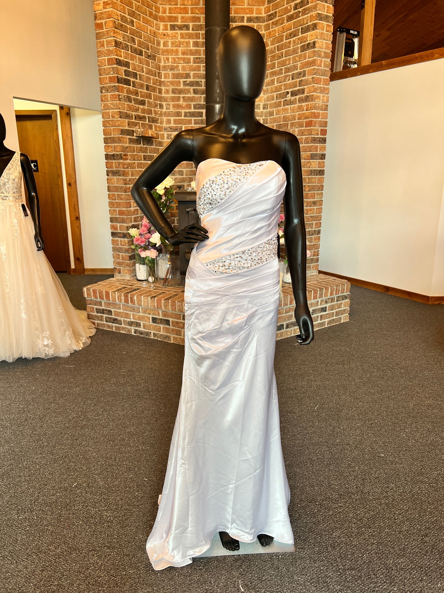 White Charmeuse Sequin Embellished Dress