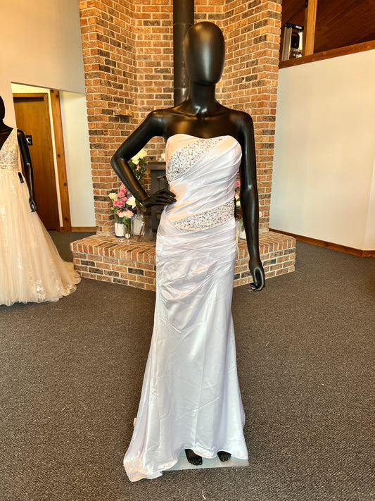 White Charmeuse Sequin Embellished Dress