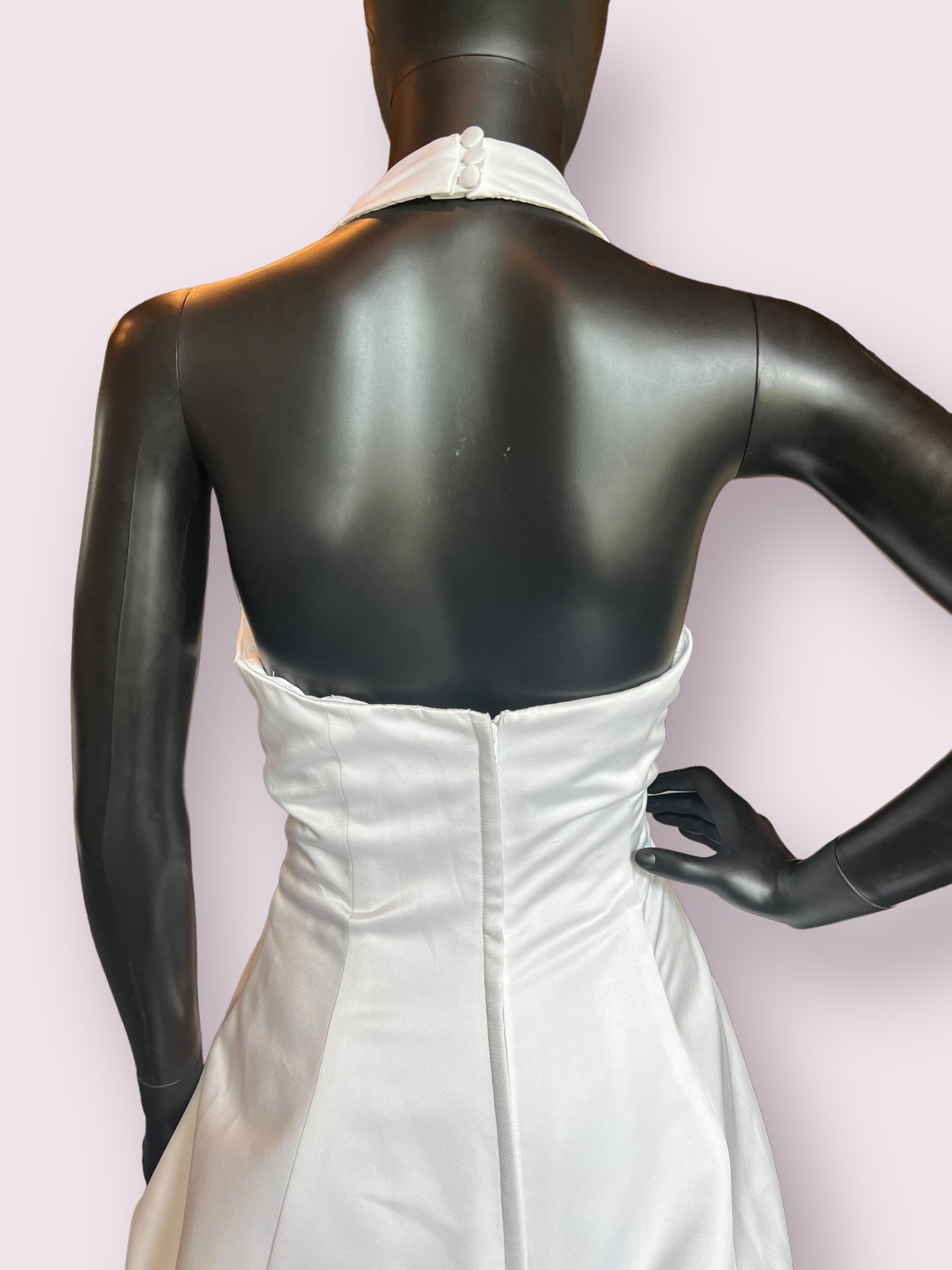 White Halter A-Line Bustled Skirt Wedding Gown