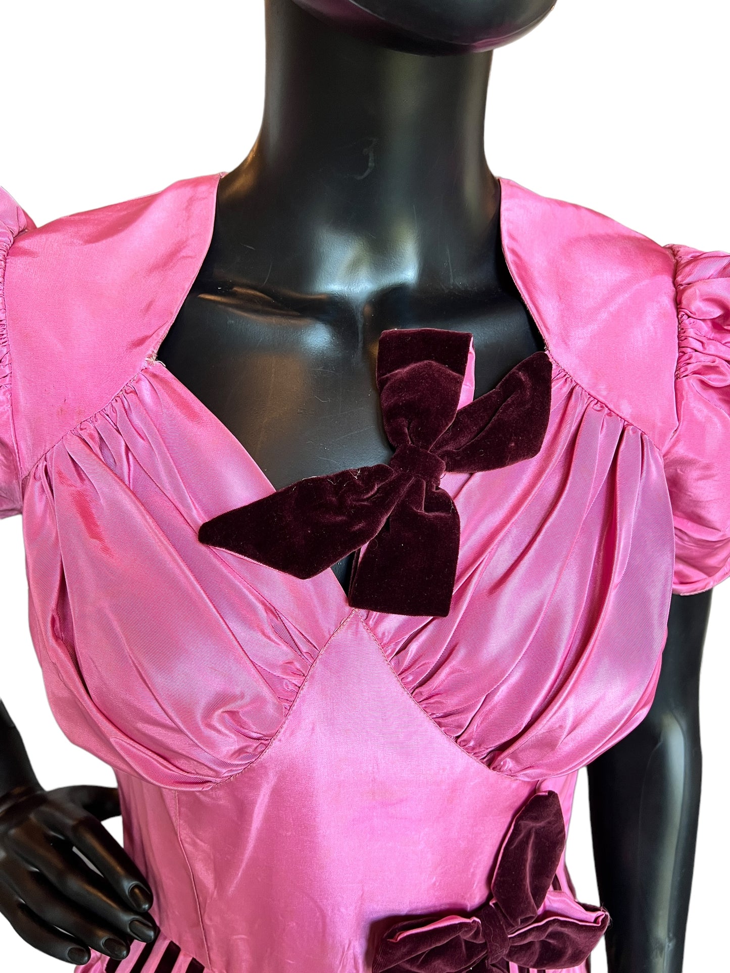 Vintage 40s Pink/Burgundy Taffeta Evening Gown