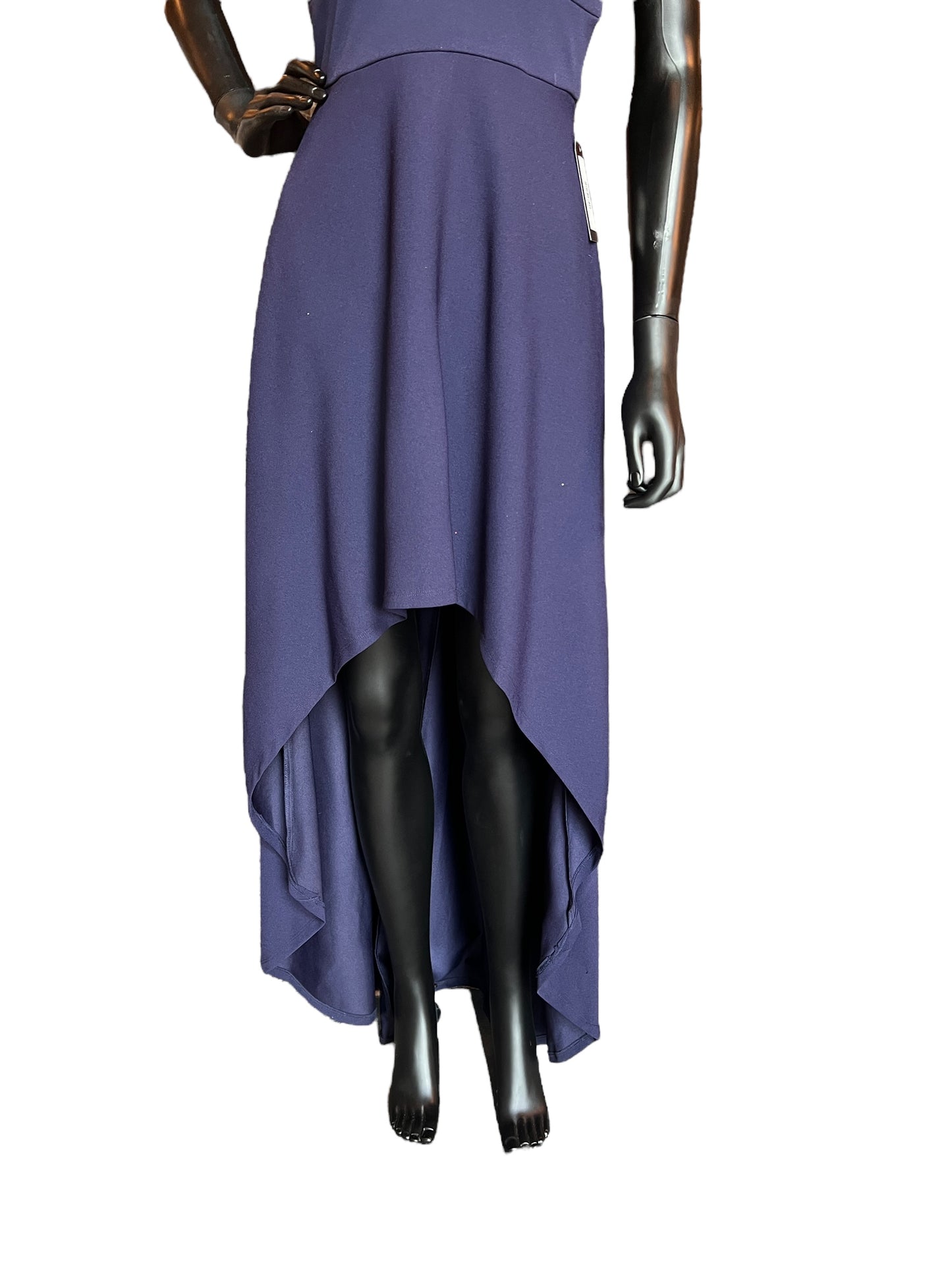 Navy High-Low Scalloped Bodice Dress