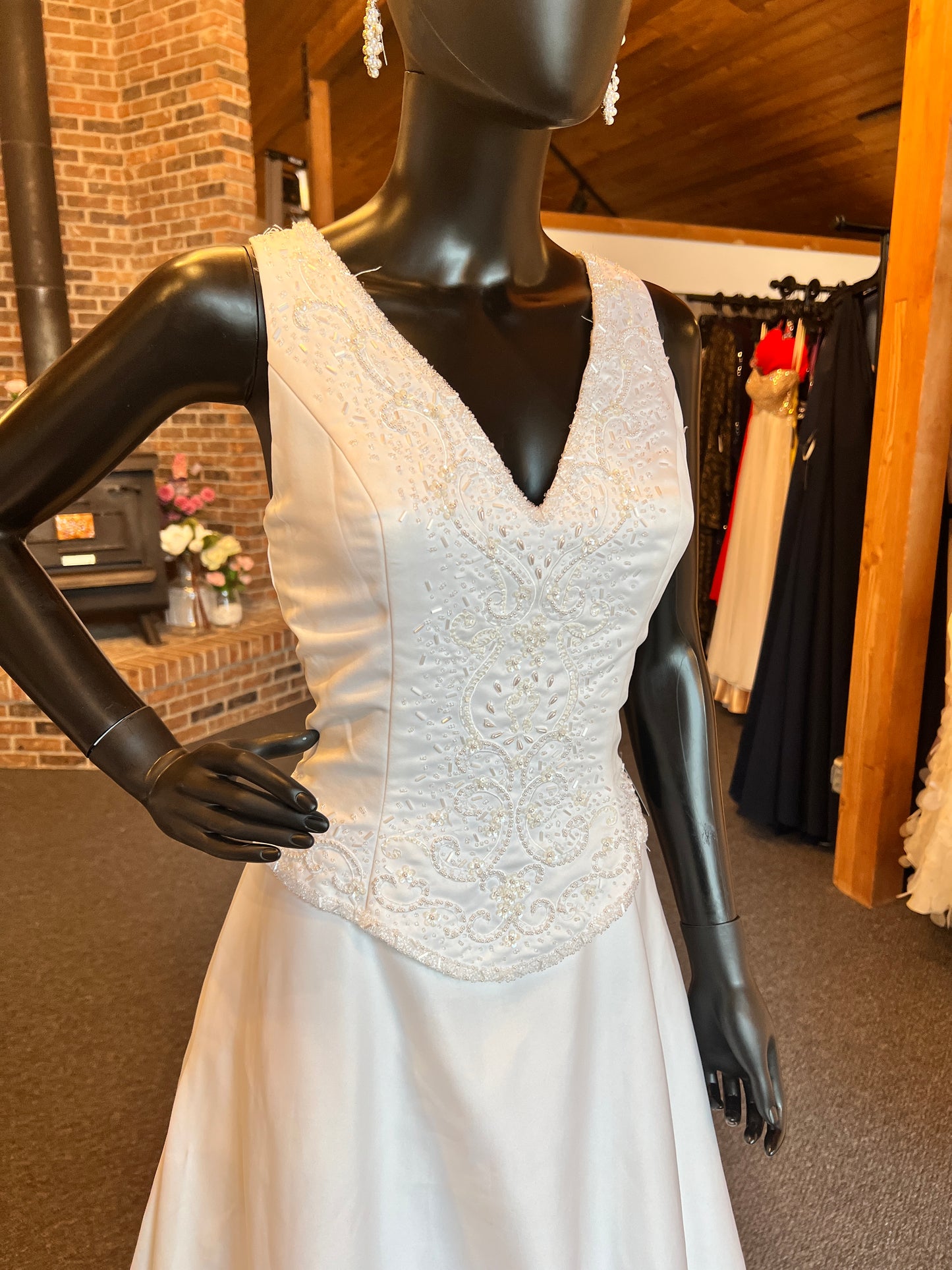 Bridal Originals V-Neck Beaded Satin Wedding Gown