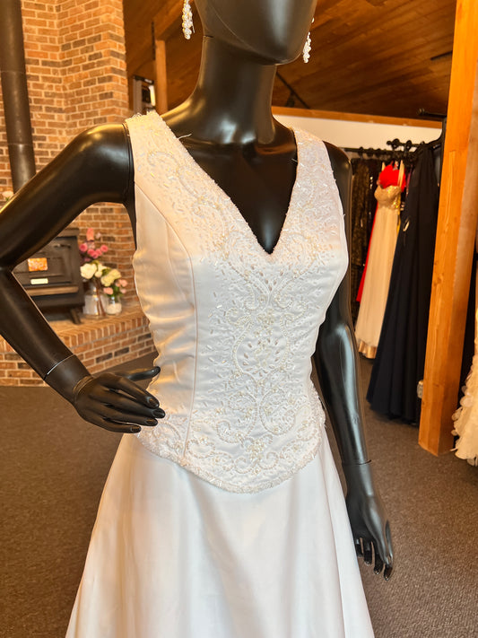 Bridal Originals V-Neck Beaded Satin Wedding Gown