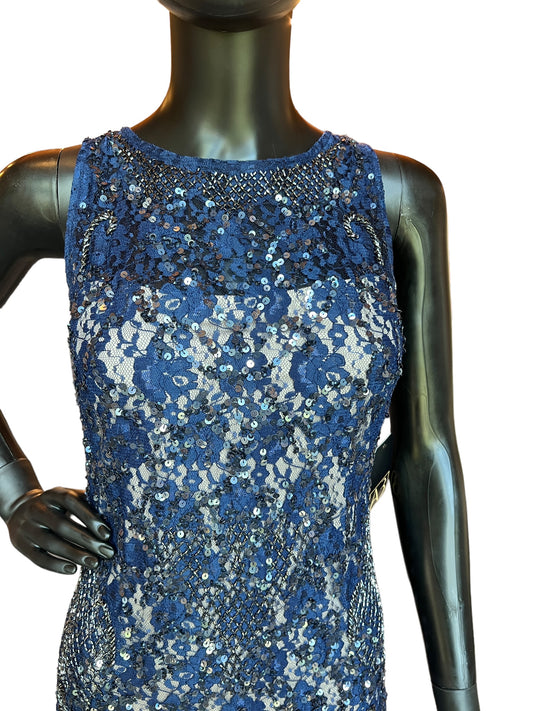 Royal Blue Bead and Sequin Short Dress - Aiden Mattox
