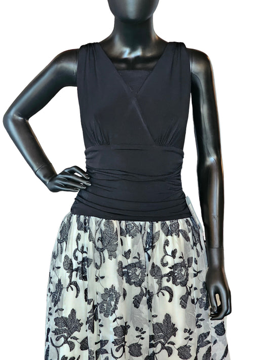 Black Floral Full Skirt Cocktail Dress / Party Dress