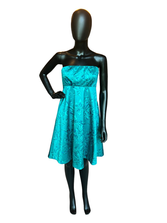 Green Satin Print Strapless Short Dress