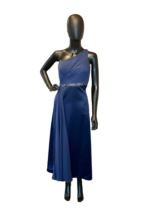 Navy Satin One Shoulder Dress