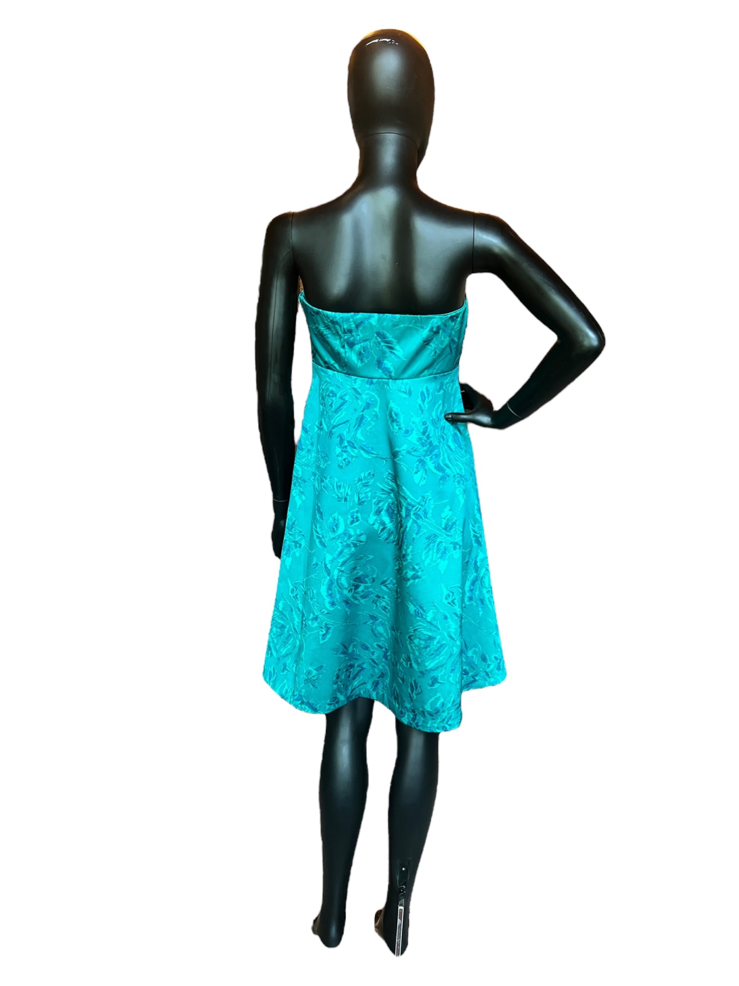 Green Satin Print Strapless Short Dress