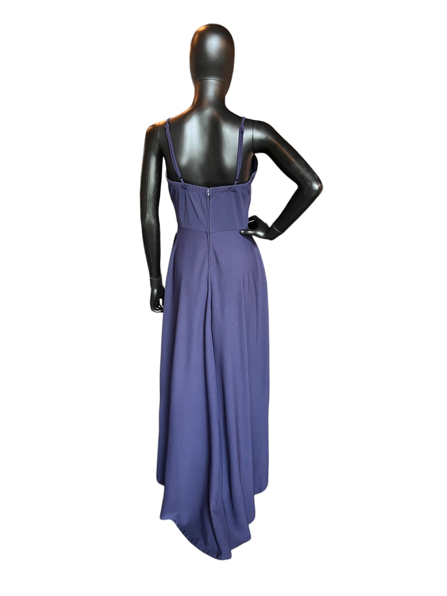 Navy High-Low Scalloped Bodice Dress