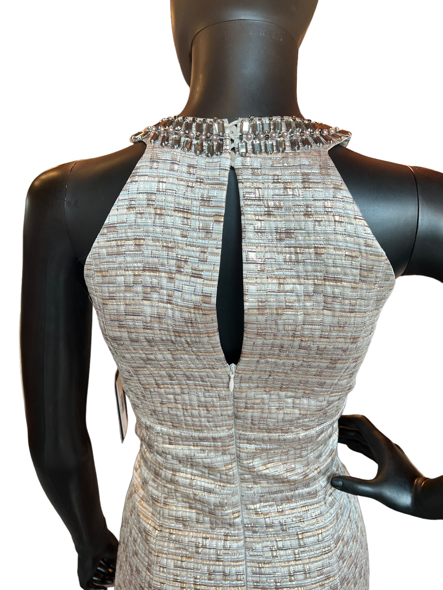 Maggie London Metallic Halter Cocktail Dress