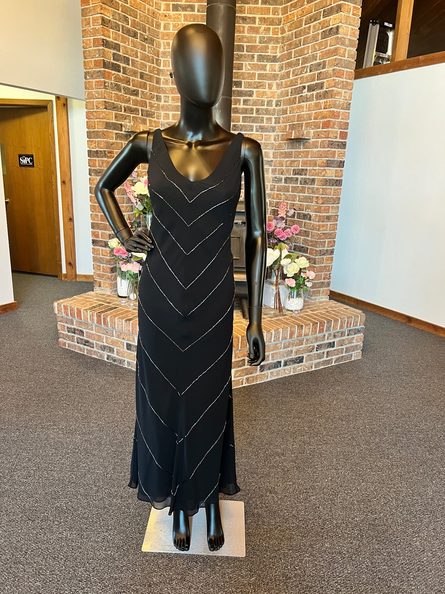 Black Beaded V-Neck Dress