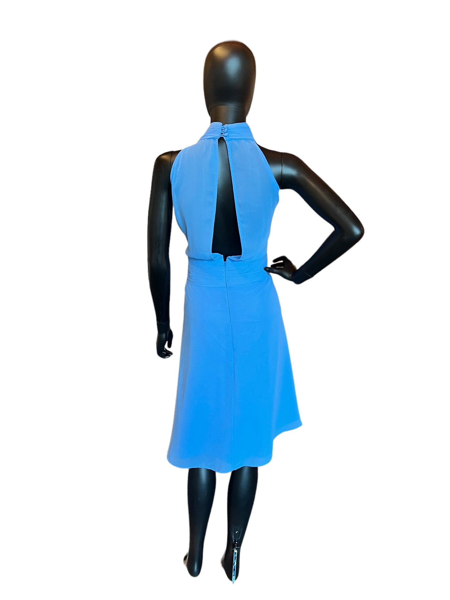 Bill Levkoff Blue Chiffon Knee-Length Formal Dress
