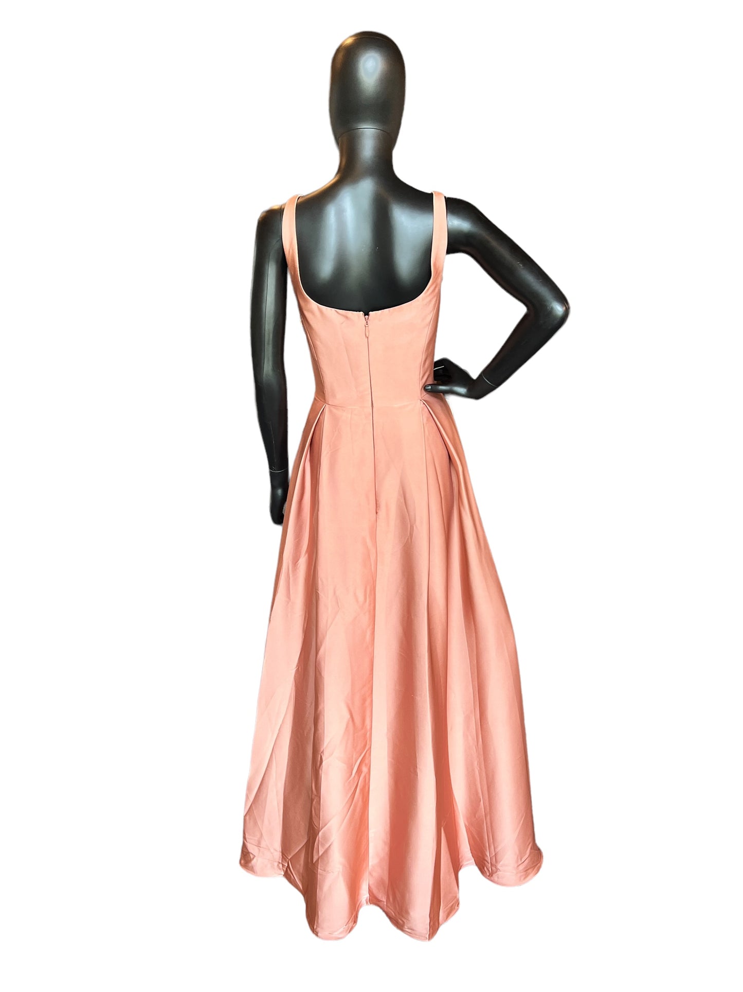 Azazi Rust Satin Scoop Neck Full Skirt Formal Gown