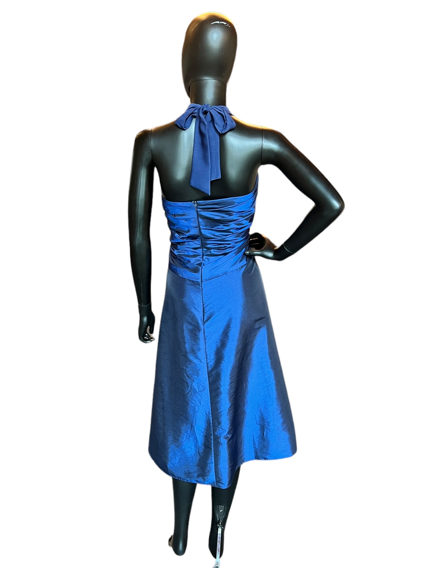 Short Blue Taffeta Halter Dress
