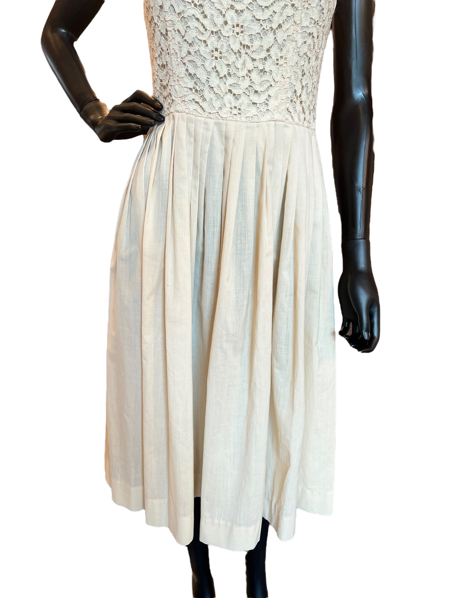 Vintage 50s Cream Cotton Lace Cocktail Dress