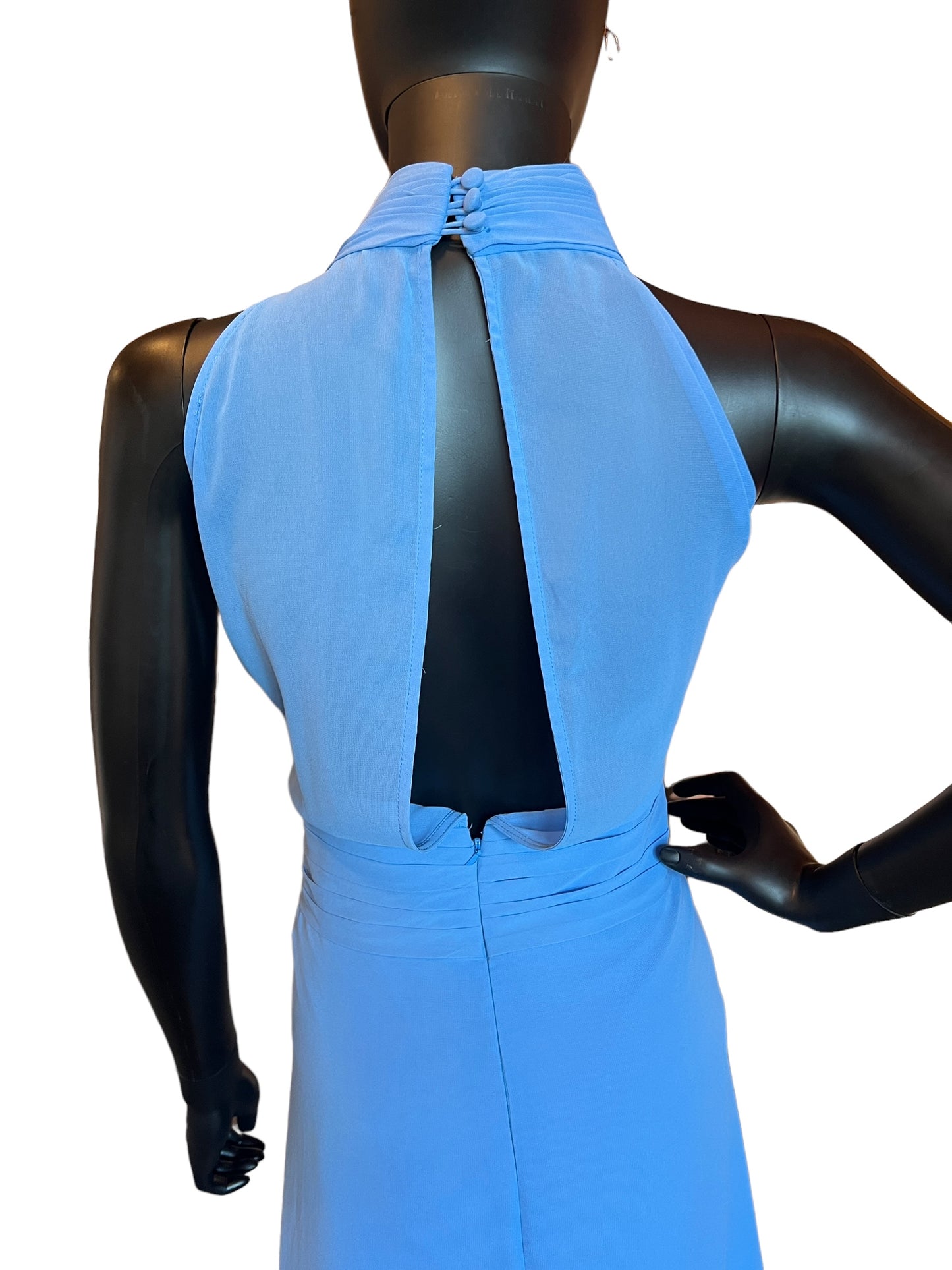 Bill Levkoff Blue Chiffon Knee-Length Formal Dress