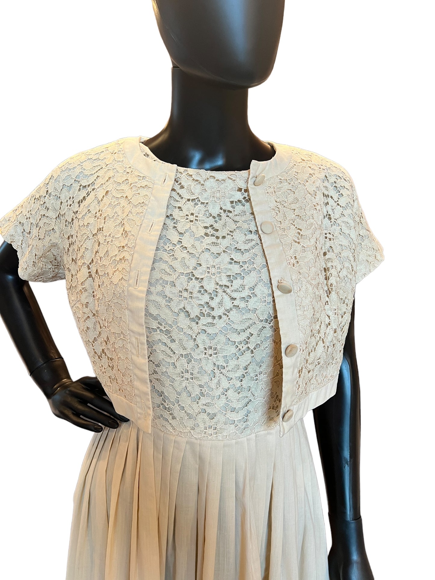 Vintage 50s Cream Cotton Lace Cocktail Dress