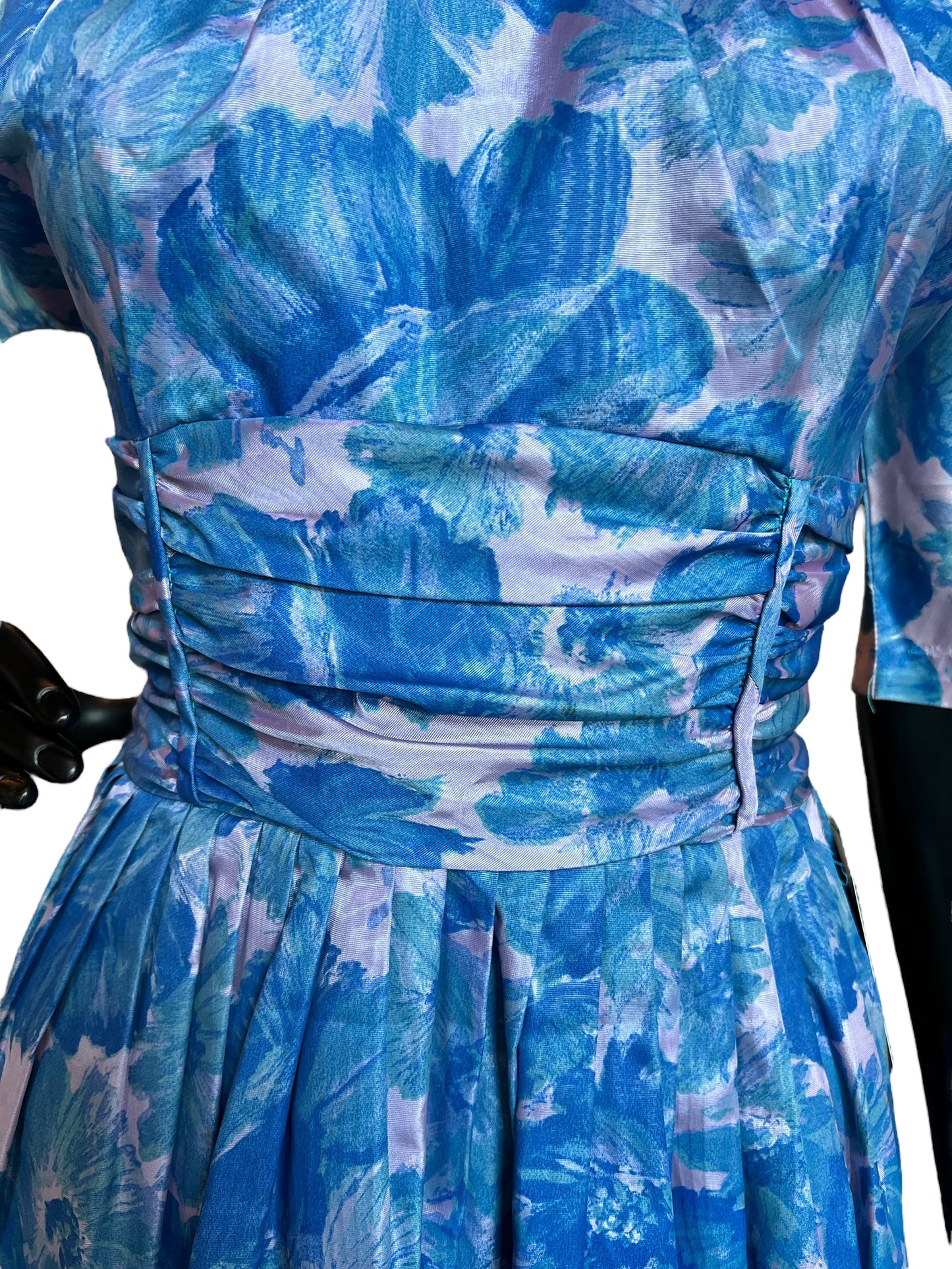 Vintage 60s Blue/Rose Floral Cocktail Dress