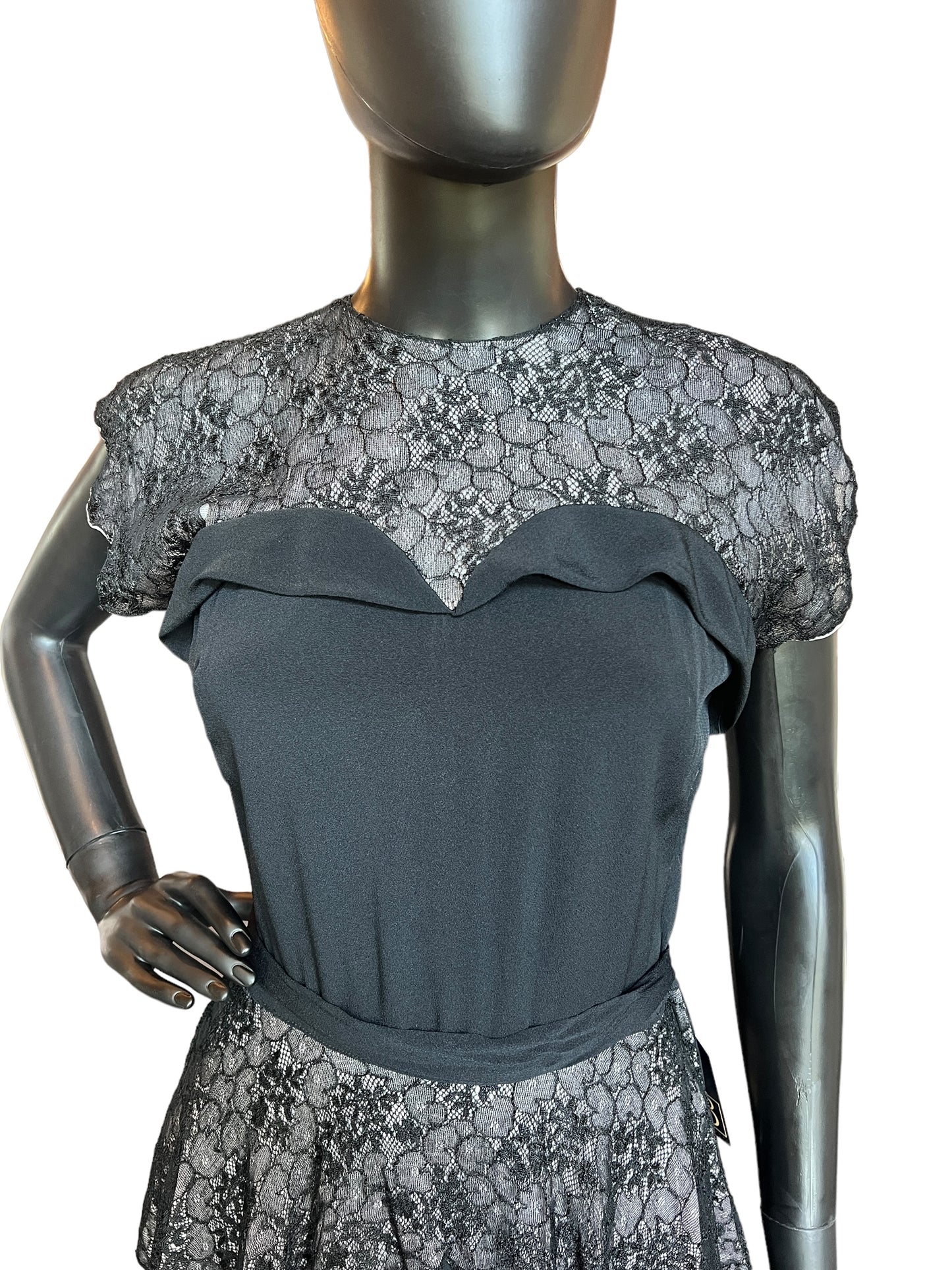 Vintage 40s Black Rayon/Lace Formal Gown