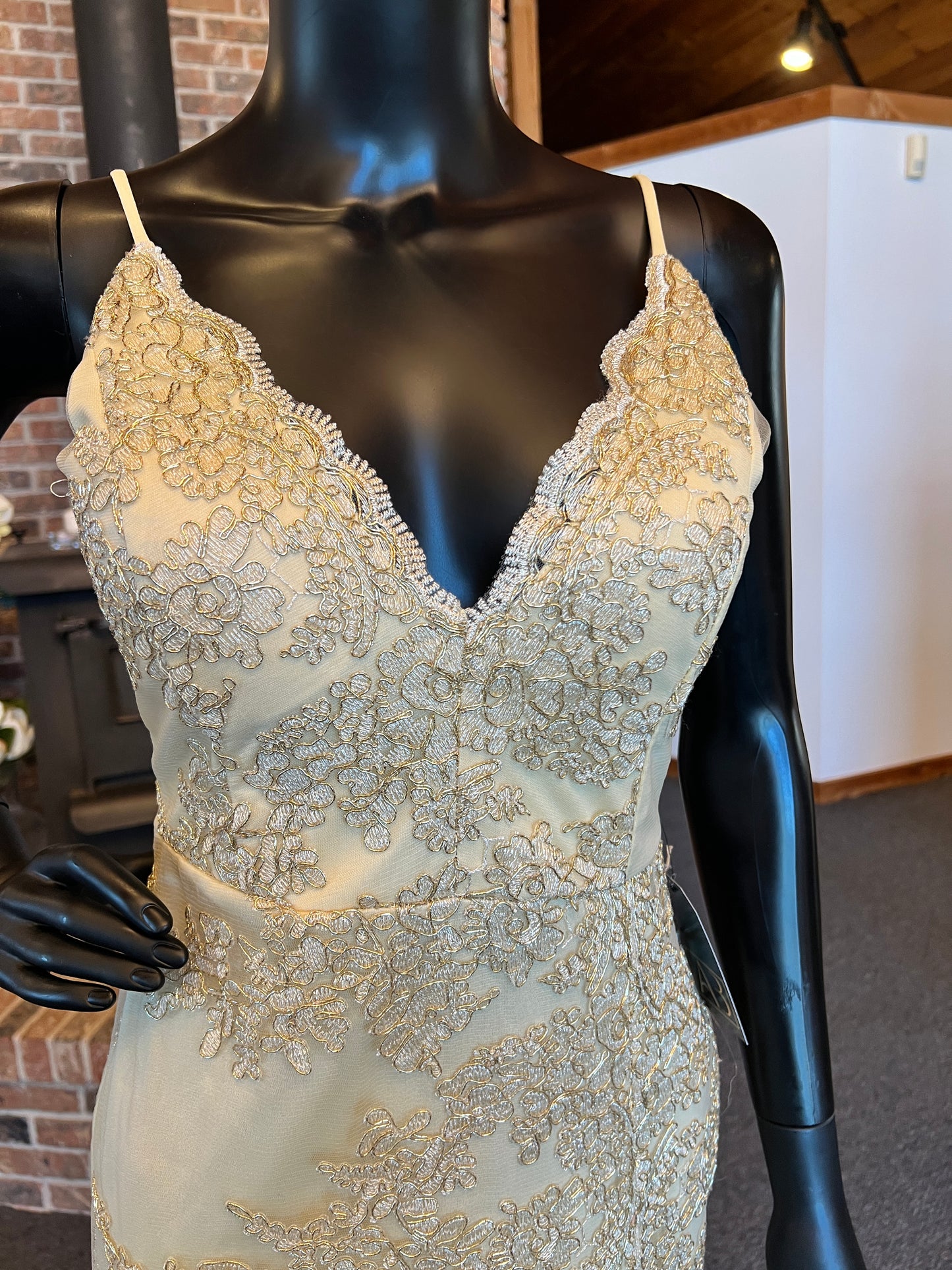 Gold/Lace Applique Fitted Cocktail Dress / Party Dress