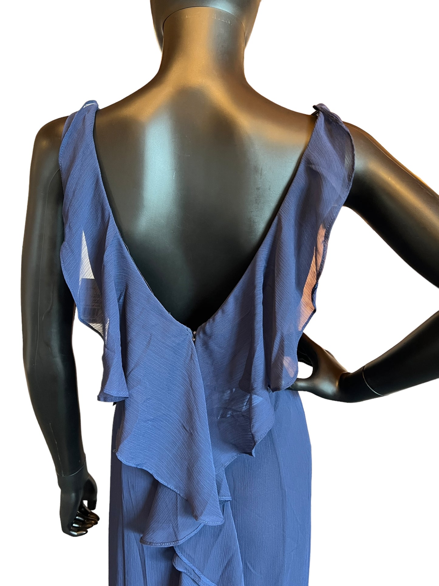 Davids Bridal Navy Chiffon V-Neck Full Length Formal Gown