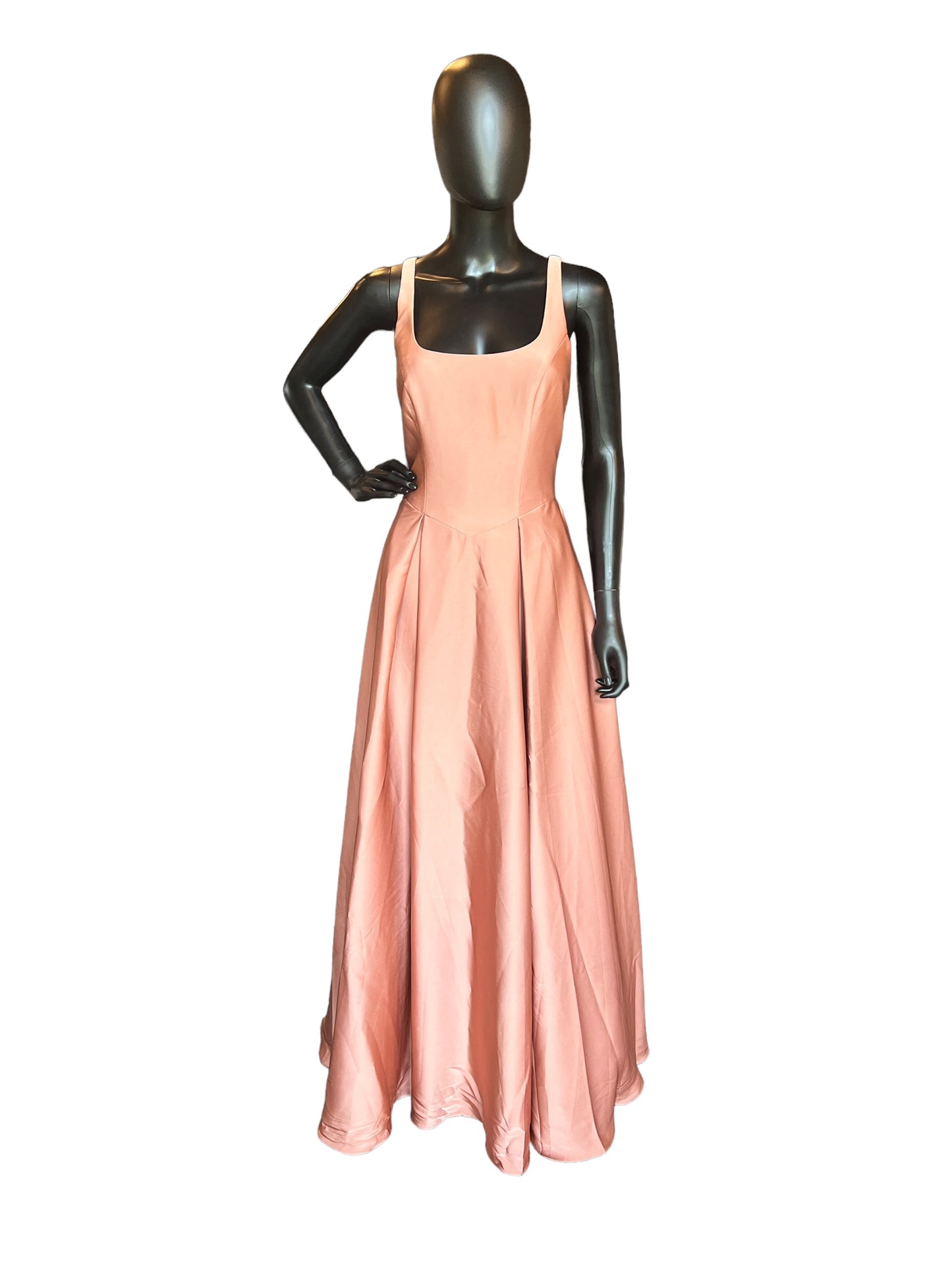Azazi Rust Satin Scoop Neck Full Skirt Formal Gown
