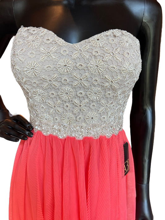 Gold Crochet & Peach Chiffon Short Dress