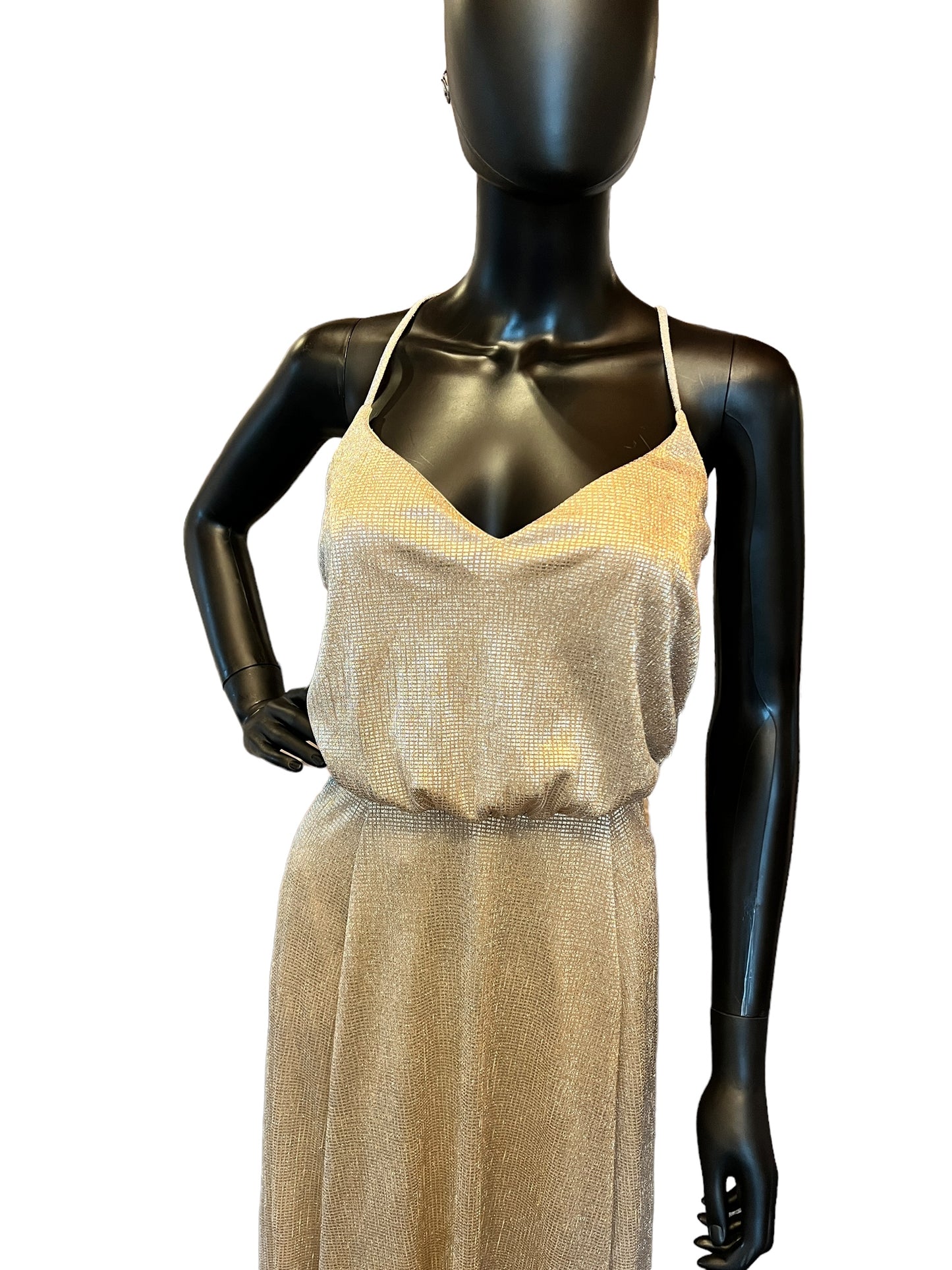 Metallic Spaghetti Sweetheart Blouson Style Full Length Formal Gown - Hayley Paige