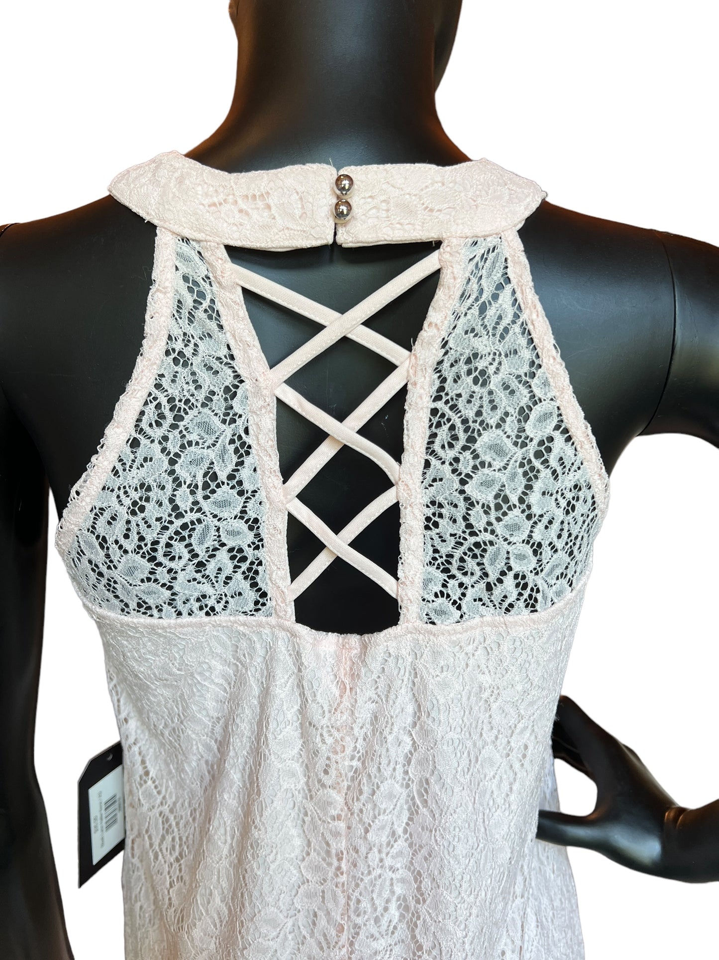 Blush Lace Halter Neck Short Dress