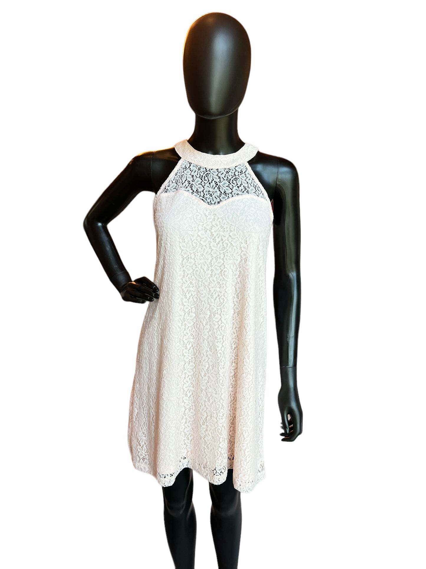 Blush Lace Halter Neck Short Dress