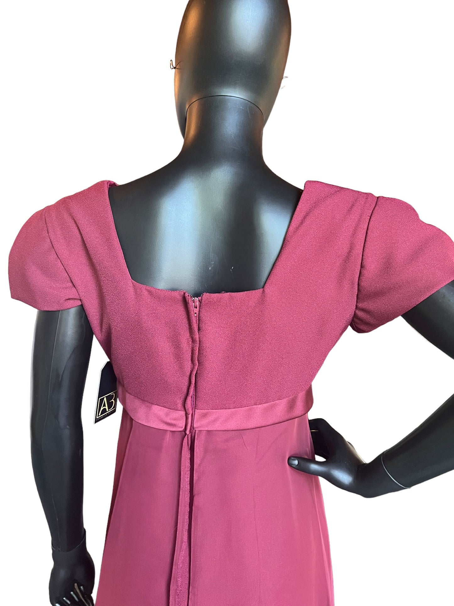 Burgundy Cap Sleeve Bow Front Full Length Formal Gown