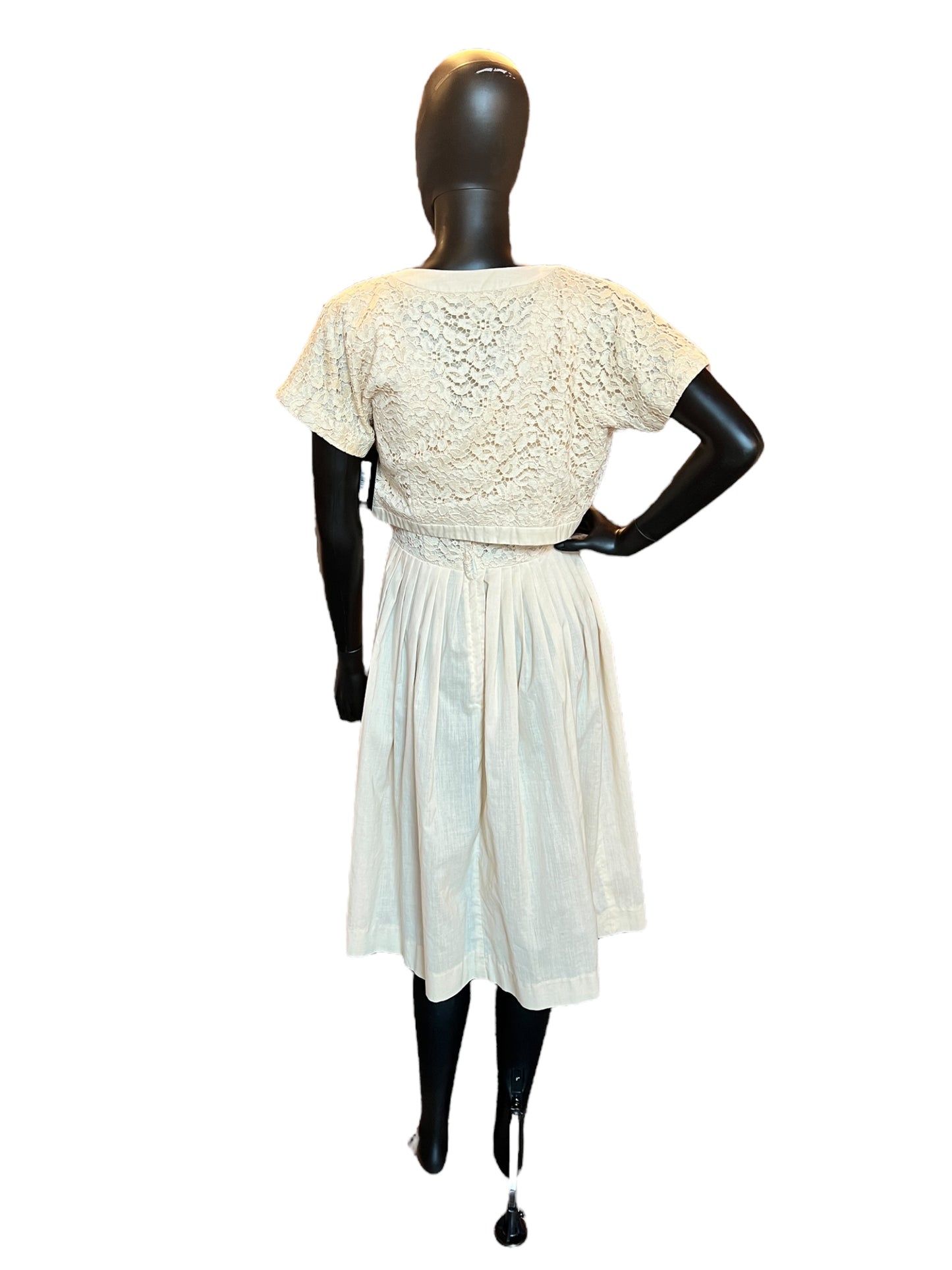 Vintage 50s Cream Cotton Lace Cocktail Dress