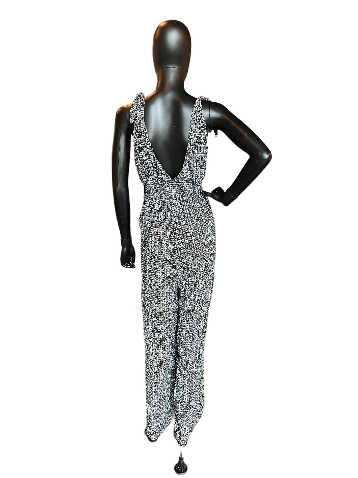 Black/White Wide Leg Casual Jumpsuit