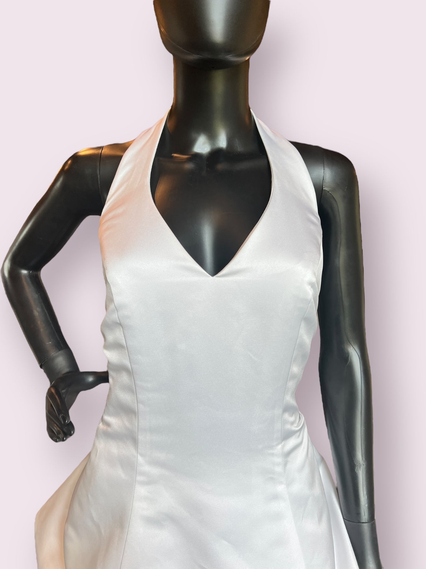 White Halter A-Line Bustled Skirt Wedding Gown