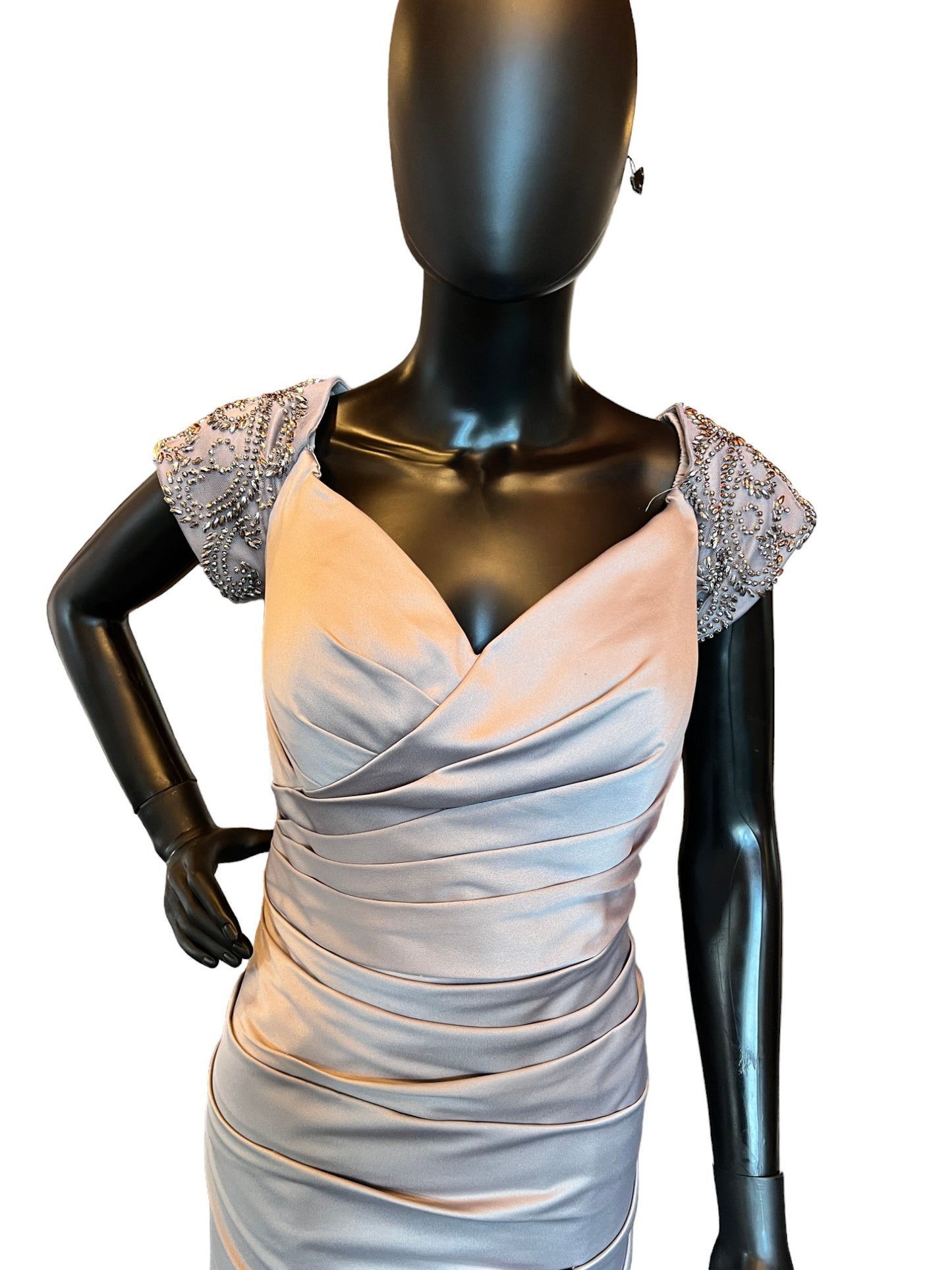 Silver Satin Beaded Fitted