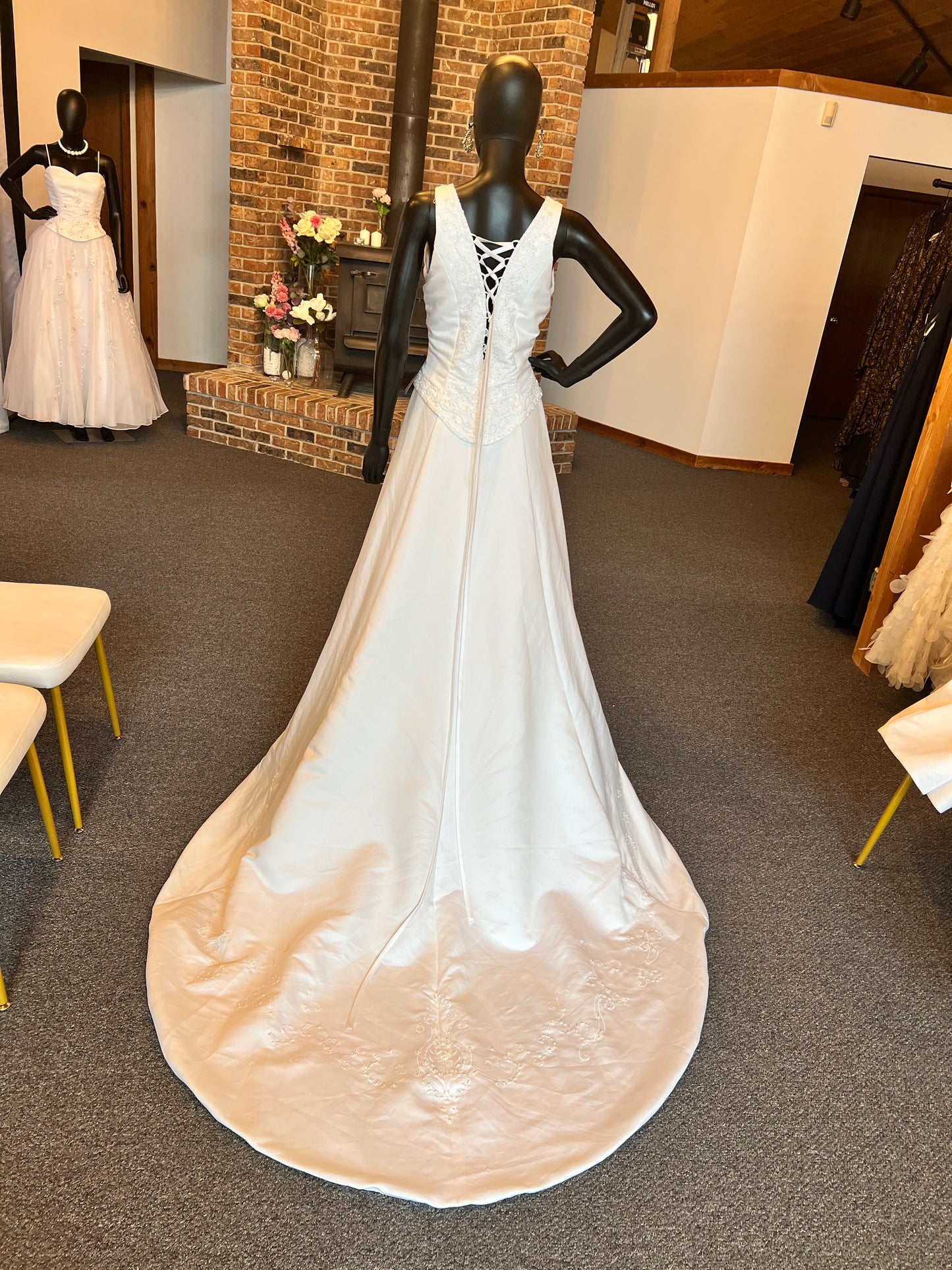 Bridal Originals V-Neck Beaded Satin Wedding Gown