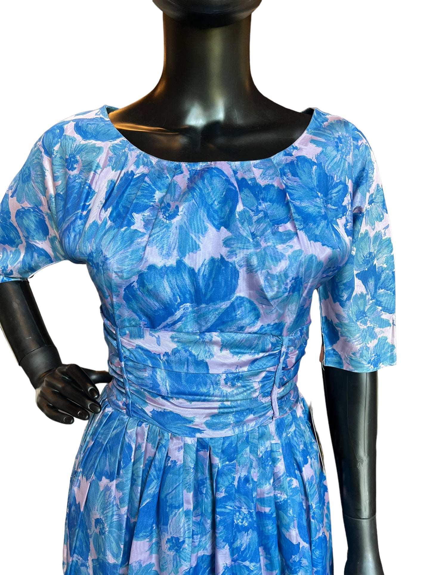 Vintage 60s Blue/Rose Floral Cocktail Dress