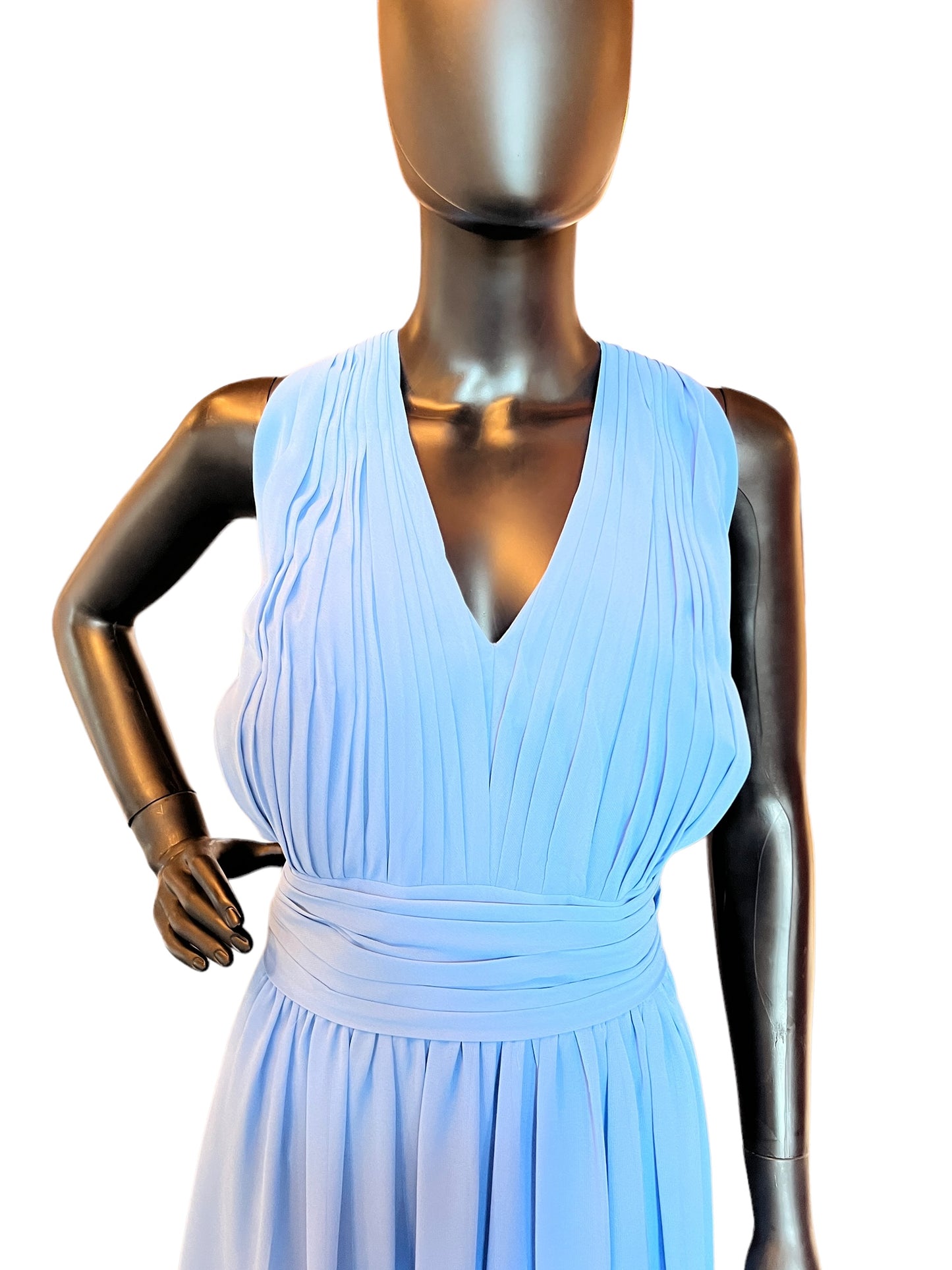 Bill Levkoff Blue Chiffon Knee-Length Formal Dress