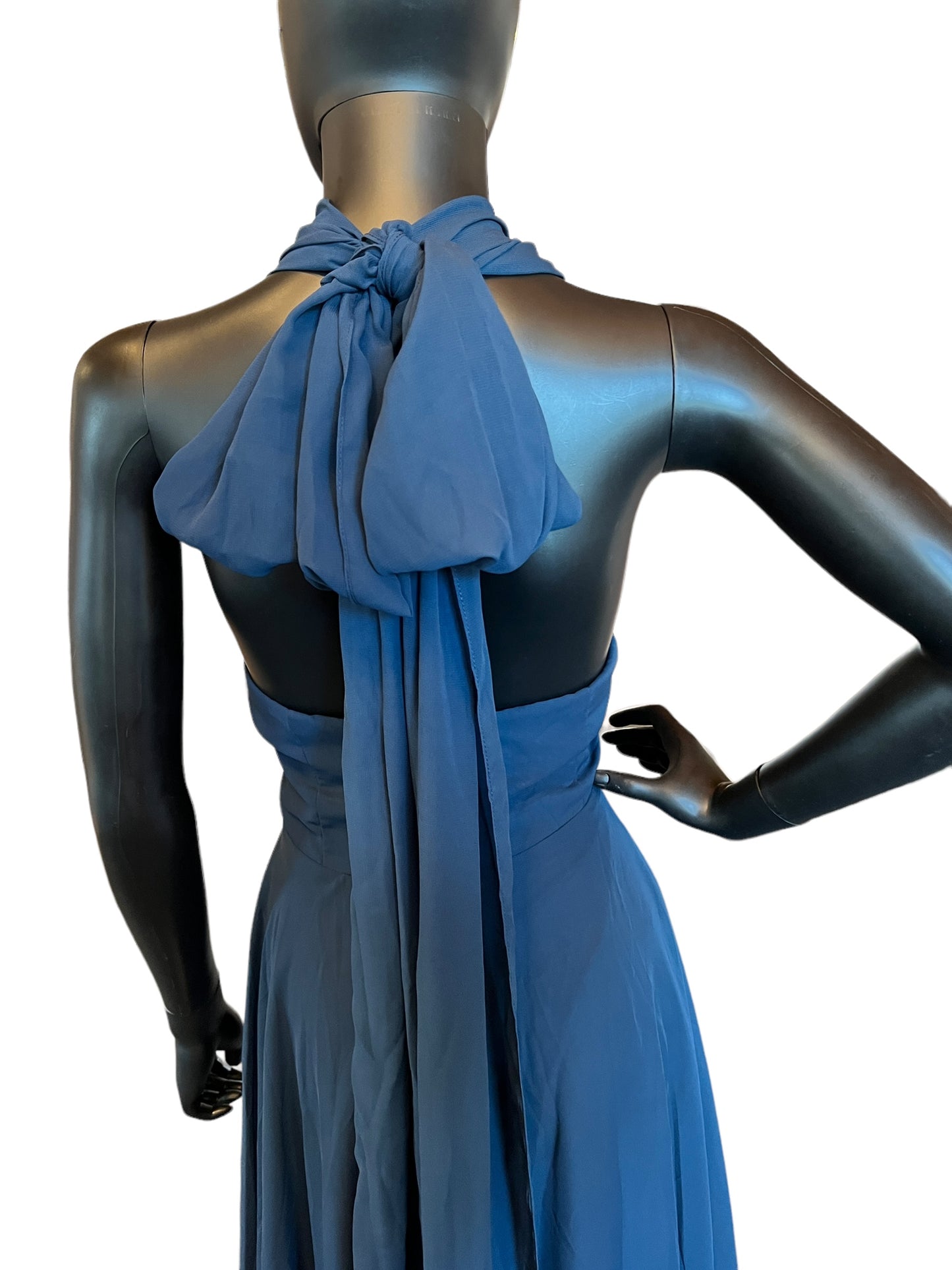 Navy Chiffon Illusion Halter Cocktail/Formal Dress